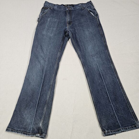 Ariat Jeans 34x32 Blue Denim Boot Cut Relaxed Fit M4 Rebar Loop Lock Work Wear - Picture 1 of 13